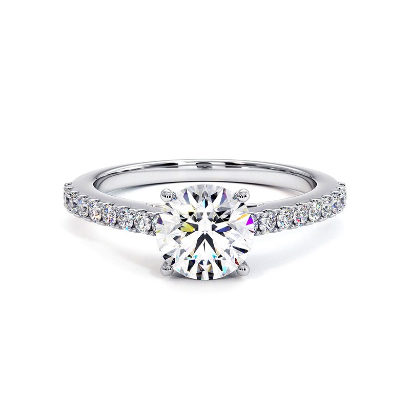 Round Cut Diamond Ring Elle 18k 750 Thousandths White Gold