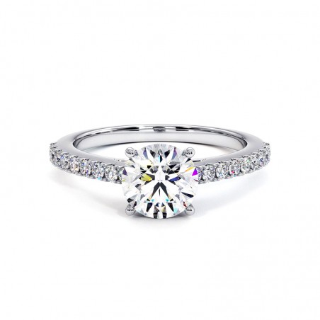 Bague Diamant Taille Rond Elle Or Blanc 18k 750 Millièmes