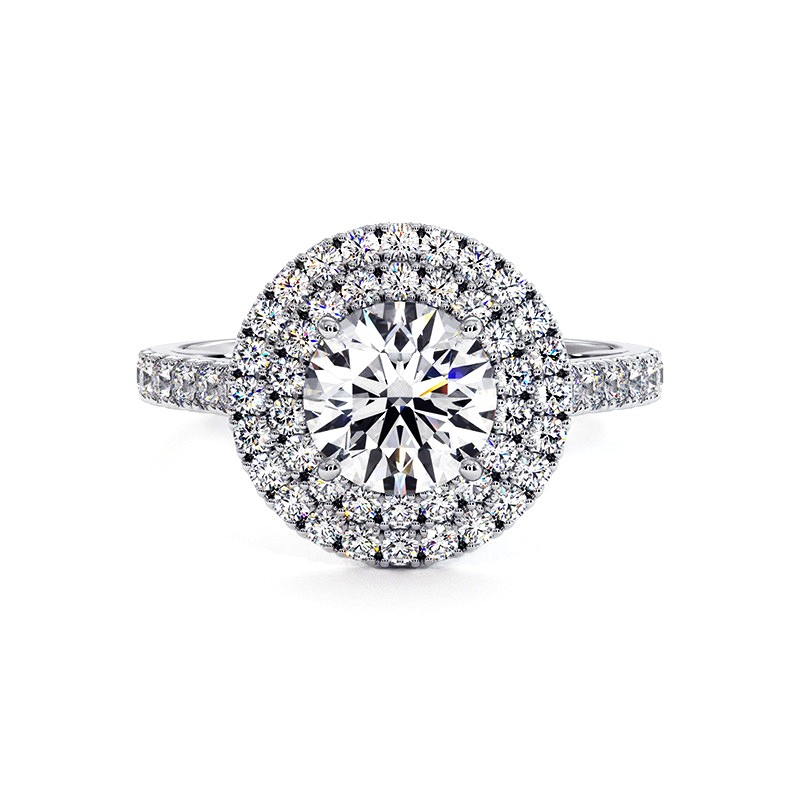 خاتم الماس ذو حجم مزدوج هالو Ma vie ذهب أبيض 18 قيراط 750 مليم