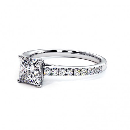 Anillo de Diamante Talla Princesa Ella Oro Blanco 18k 750 Mil&eacute;simas