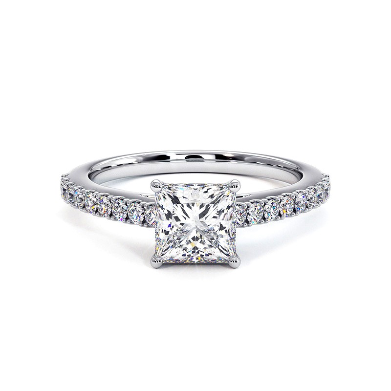 Princess Cut Diamond Ring Elle 18k White Gold 750 Thousandths