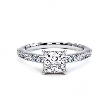 Bague Diamant Taille Princesse Elle Or Blanc 18k 750 Millièmes