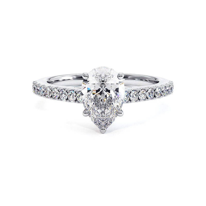Pear Cut Diamond Ring Elle 18k White Gold 750 Thousandths