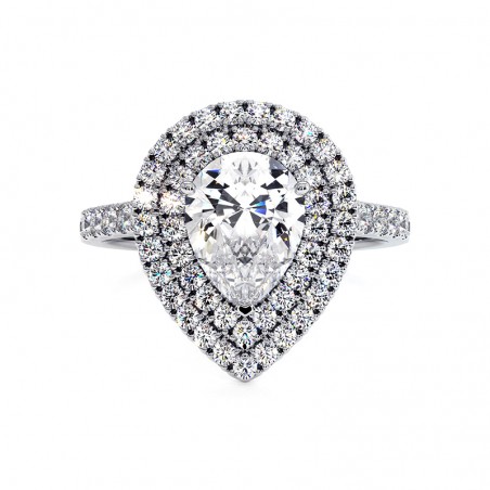 Bague Diamant Taille Poire Double Halo Ma Vie Or Blanc 18k 750 Millièmes