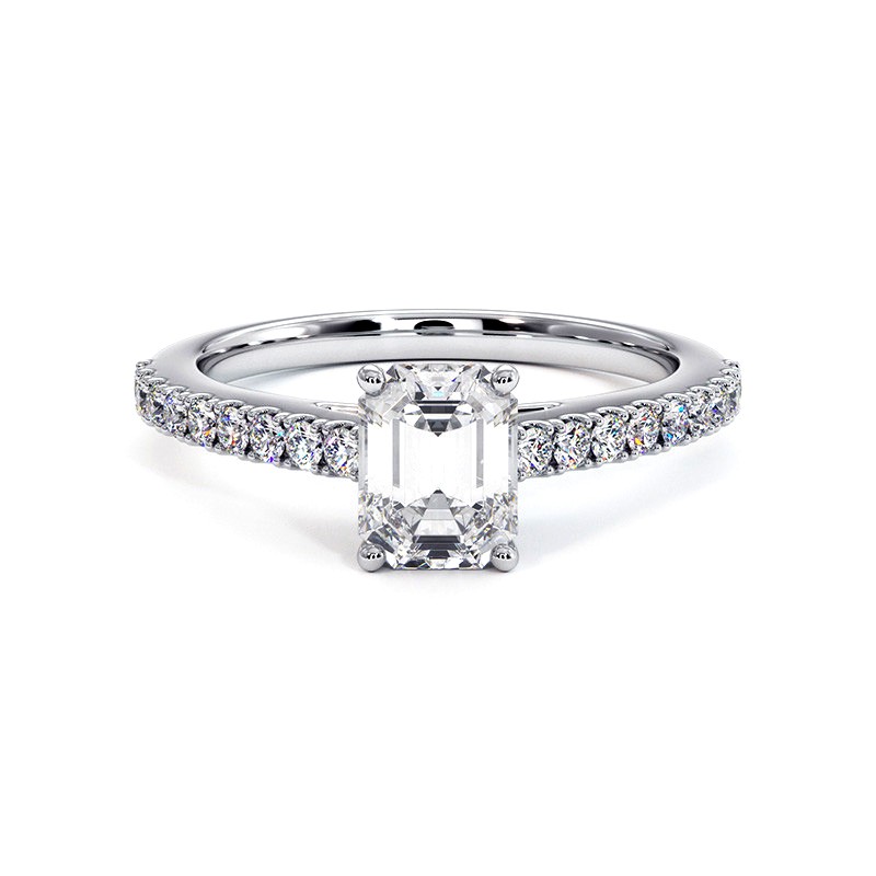 Bague Diamant Taille Emeraude Elle Or Blanc 18k 750 Millièmes