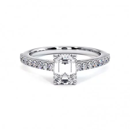 Diamanten Ring Smaragd Snit Elle Witgoud 18k 750 Duizendsten