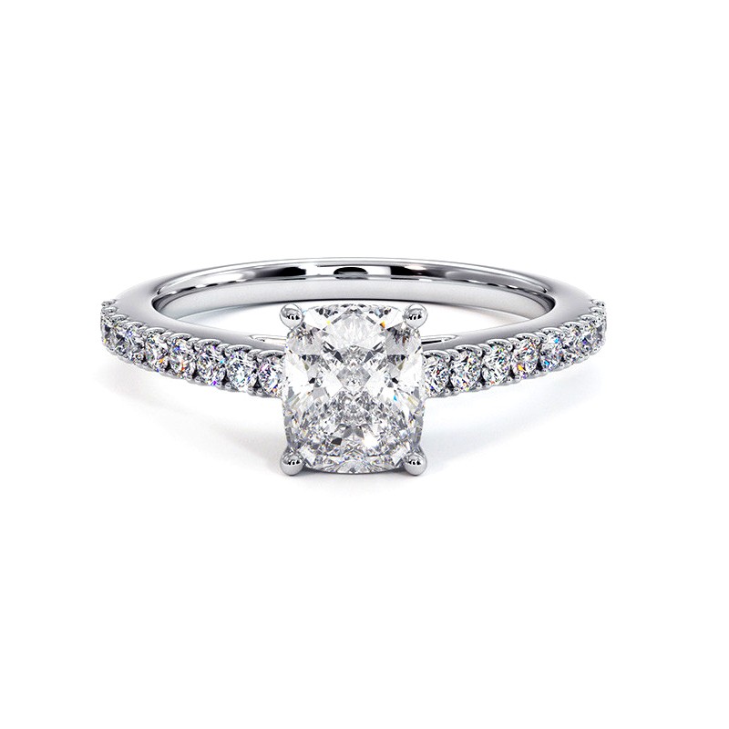 Cushion Cut Diamond Ring Elle 18k White Gold 750 Thousandths