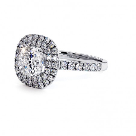 Diamantring Kissenschliff Doppel Halo Ma vie Wei&szlig;gold 18k 750 Tausendstel