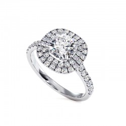 Diamantring Kissen Doppel Halo Ma vie Wei&szlig;gold 18k - Celinni