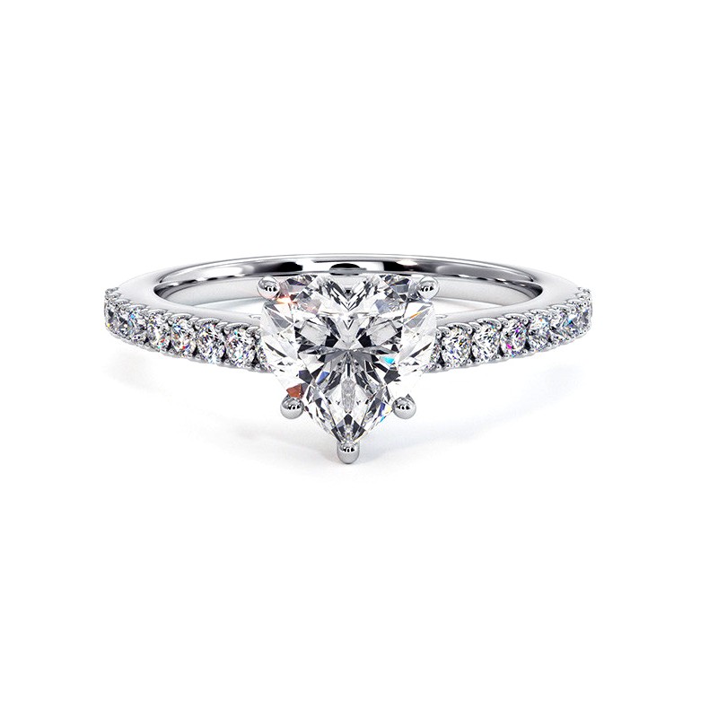 Anillo de Diamante Talla Coraz&oacute;n Ella Oro Blanco 18k - Maison Celinni