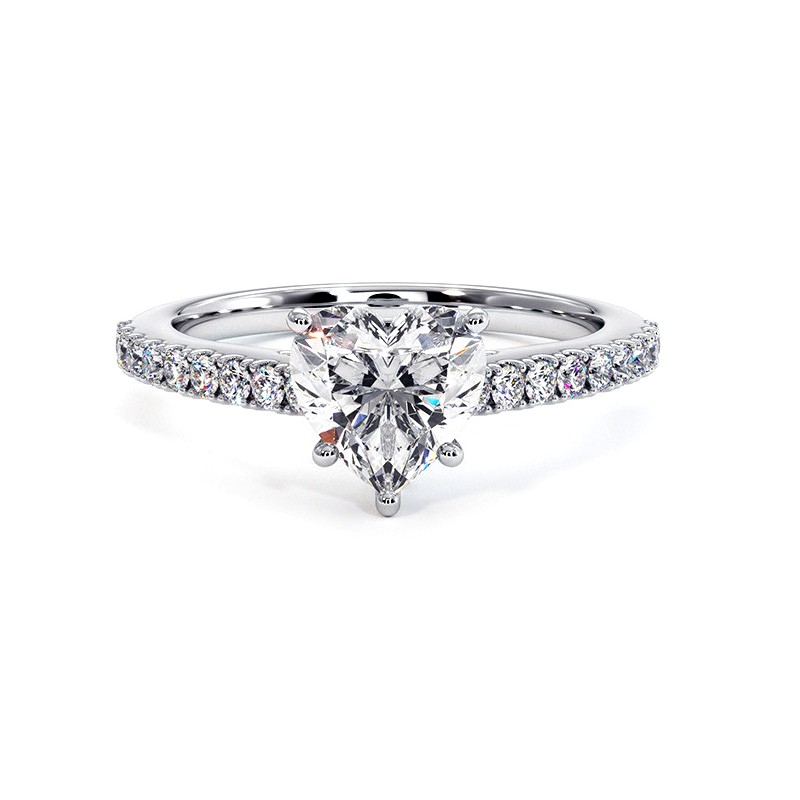 Bague Diamant Taille Cœur Elle Or Blanc 18k 750 Millièmes