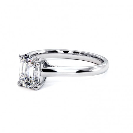 Anillo de Diamante Talla Esmeralda Promesa Oro Blanco 18k 750 Mil&eacute;simas