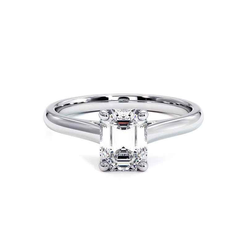 Emerald Cut Diamond Ring Promesse 18k White Gold 750 Thousandths