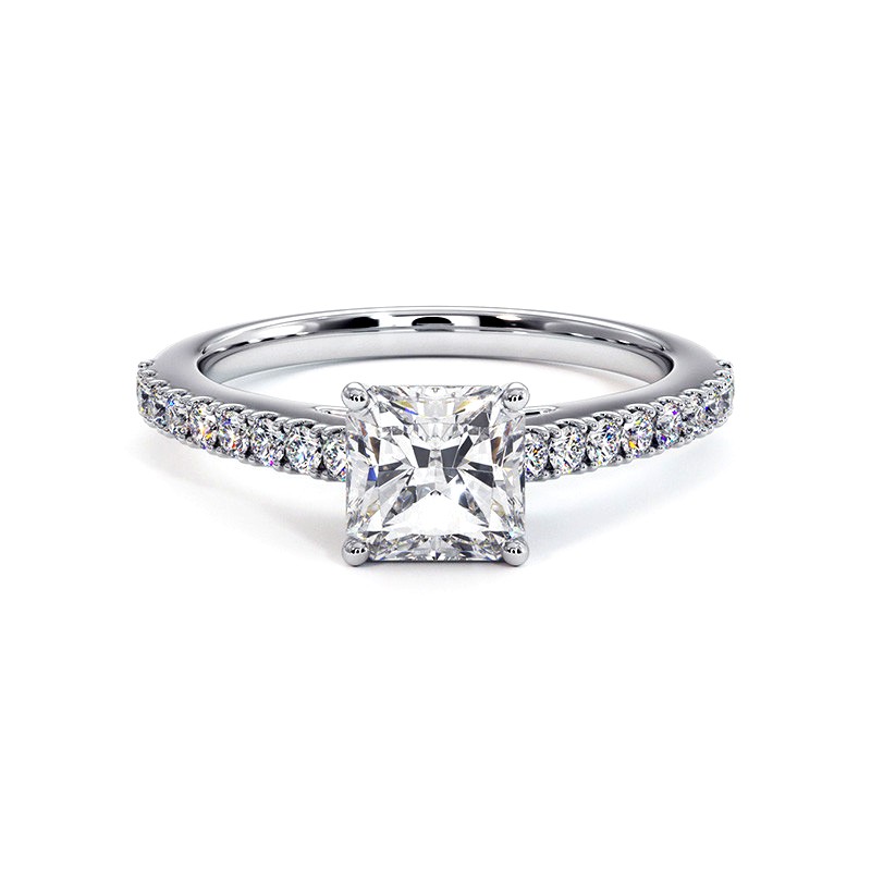 Radiant Cut Diamond Ring Elle 18k White Gold 750 Thousandths