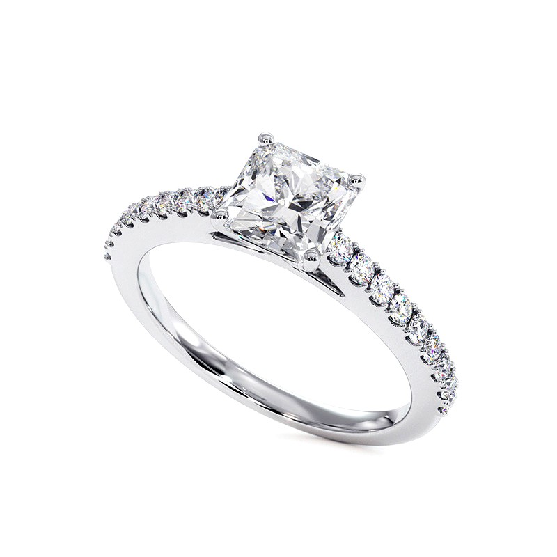 Bague Cocktail Diamant Simulé 7 Ct - Radiant, Plaqué Or Blanc 14k, Argent 925, Taille Variable