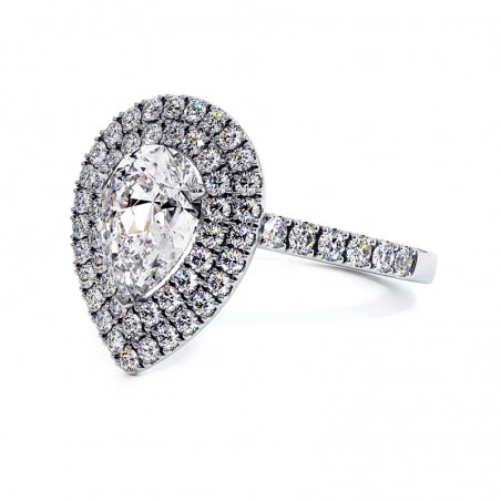 Anillo de Diamante Talla Pera Doble Halo Mi Vida Platino 950 Mil&eacute;simas