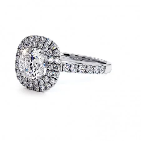 Bague Diamant Taille Coussin Double Halo Ma Vie Platine 950 Millièmes