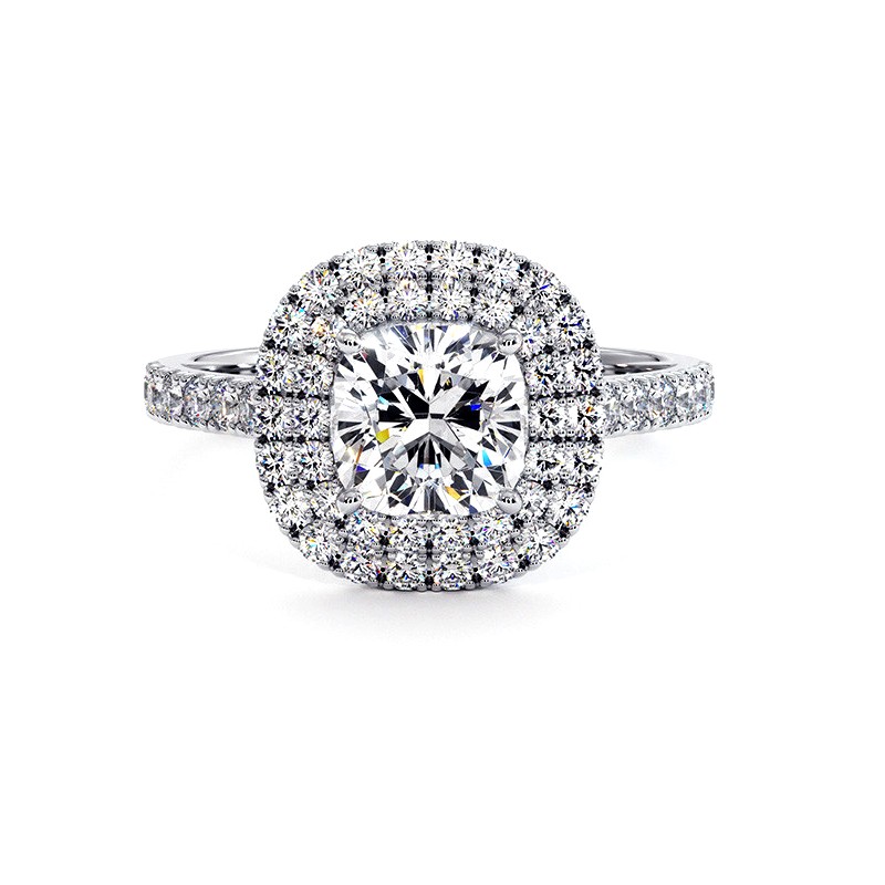 خاتم الماس مزدوج هالو الحجم الوسادة Ma vie بلاتين 950 مليم