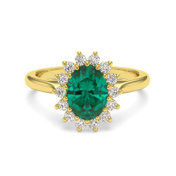 Marguerite&copy; Ring Saphir Quart Gr&uuml;n und Diamanten in 18k Gelbgold
