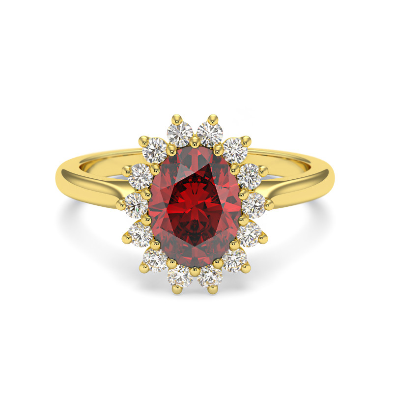 Bague Marguerite Grenat Ovale Or Jaune