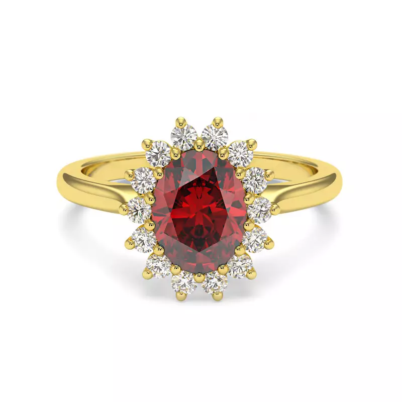 Oval Garnet Daisy Ring Yellow Gold