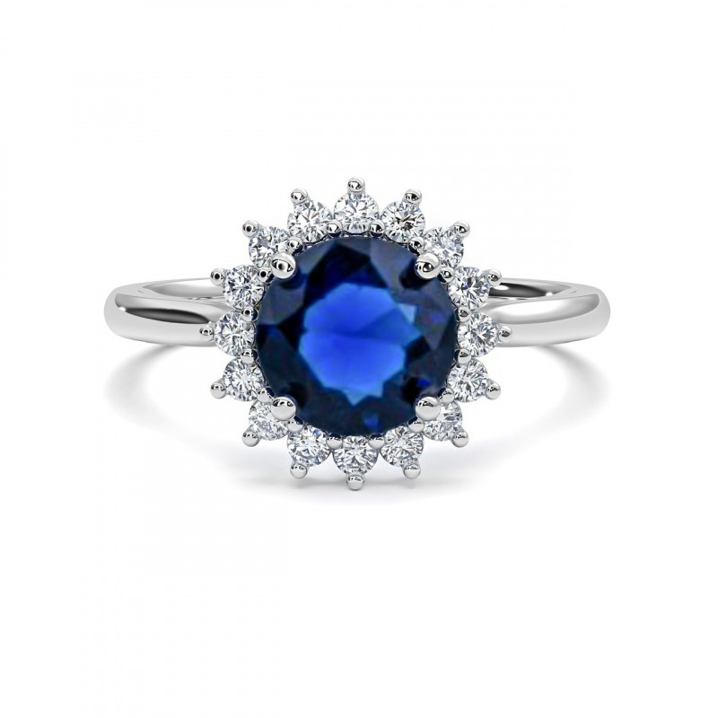 Bague Marguerite© Saphir Bleu Rond