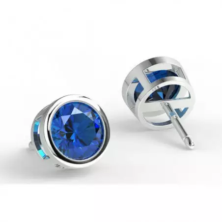 Boucles D'oreilles Saphirs Bleus Serti Clos