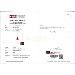 Rubis du Mozambique taille Poire Rouge 4.01 carats