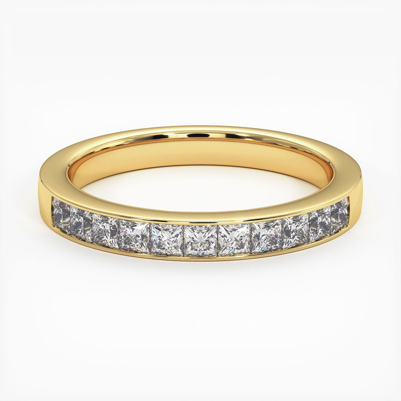 Demi Alliance Diamants Rubis Princesses Rail Or Jaune 0.70 Carat Demi Alliance Diamants Rubis Princesses Rail Or Jaune 0.70 Carat