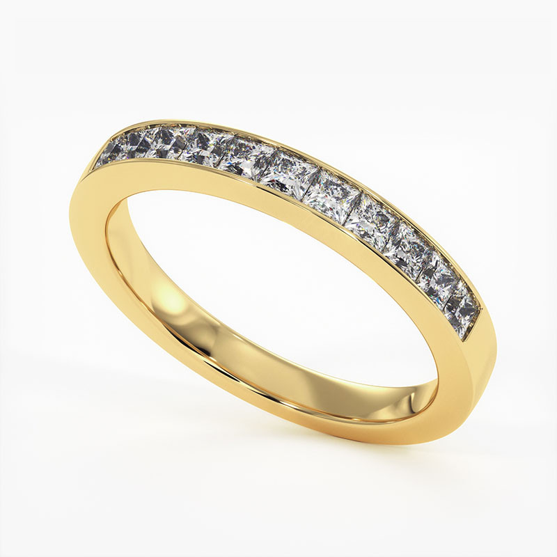 Demi Alliance Diamants Princesses Rail Or Jaune 0.80 Carat Demi Alliance Diamants Princesses Rail Or Jaune 0.80 Carat