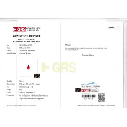 Rubis du Mozambique taille Poire Rouge 2.04 carats