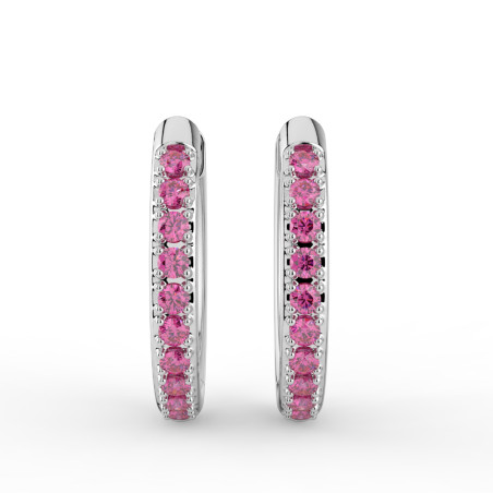 Boucles d'Oreilles Créoles Tourmalines Roses Or Blanc