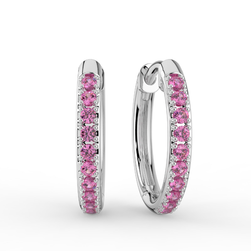 Pink Tourmaline Hoop Earrings in White Gold