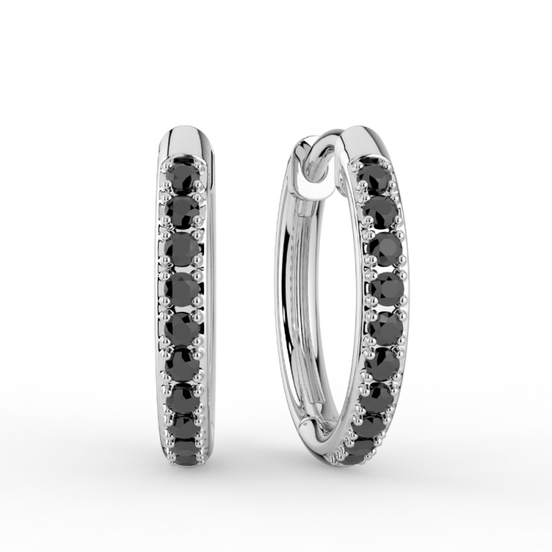 أقراط دائرية من الذهب الأبيض مرصعة بالألماس الأسود