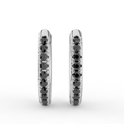 أقراط دائرية من الذهب الأبيض مرصعة بالألماس الأسود – Celinni