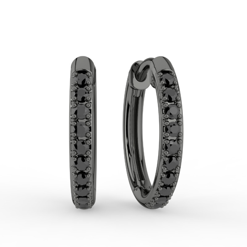 أقراط دائرية من الذهب الأسود مرصعة بالألماس الأسود
