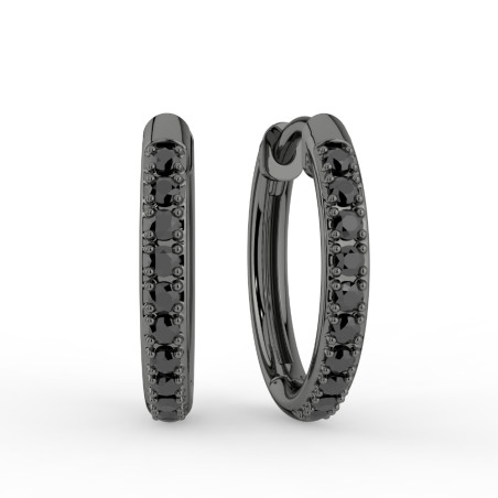 Ohrringe Creolen mit schwarzen Diamanten in Schwarzgold