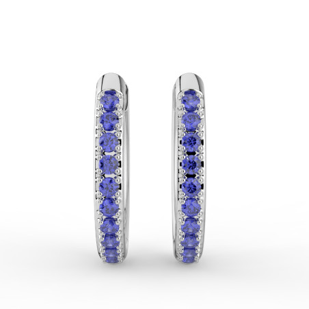 Boucles d'Oreilles Créoles Saphirs Bleus Or Blanc
