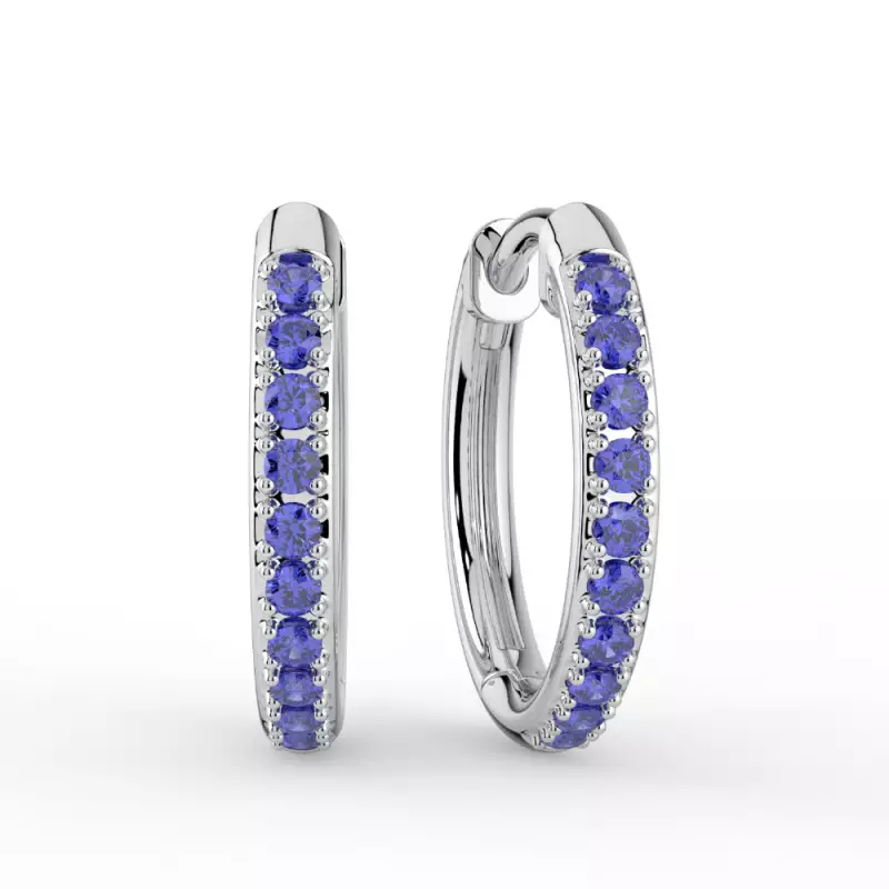 Blue Sapphire Hoop Earrings in White Gold