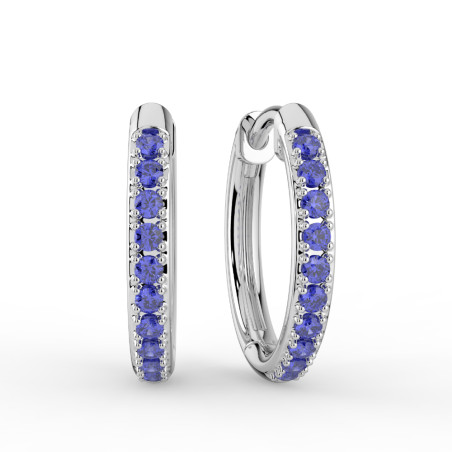 Boucles d'Oreilles Créoles Saphirs Bleus Or Blanc