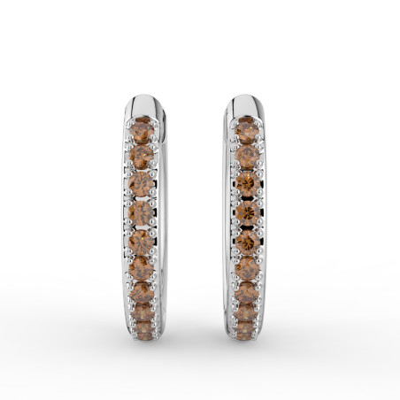 Boucles d'Oreilles Créoles Diamants Chocolats Or Blanc