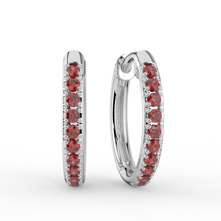 Boucles d'Oreilles Créoles Rubis Or Blanc