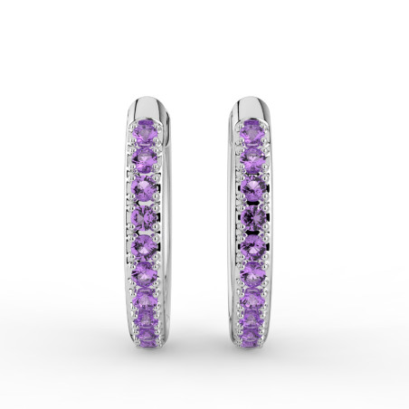 Boucles d'Oreilles Créoles Améthystes Or Blanc