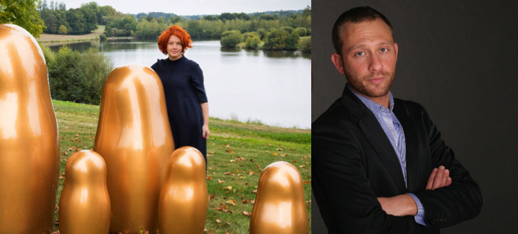 Portrait de l'artiste Irina Rasquinet et de David Sussman, fondateur de l'entreprise diiamantaire joaillière Celinni