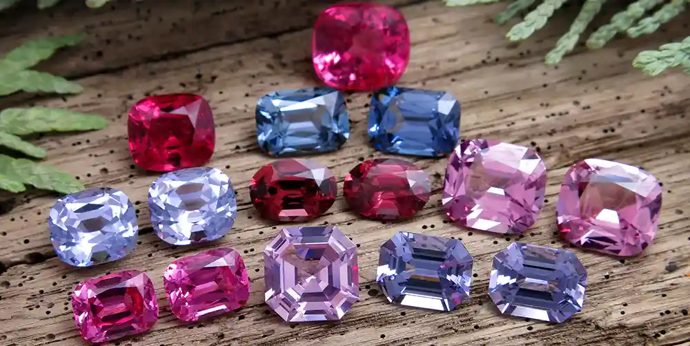 Bijou en spinelle de la Maison Celinni, une pierre fine aux nuances de rouge, rose, bleu et violet, chacune portant sa signification et son charme distinct