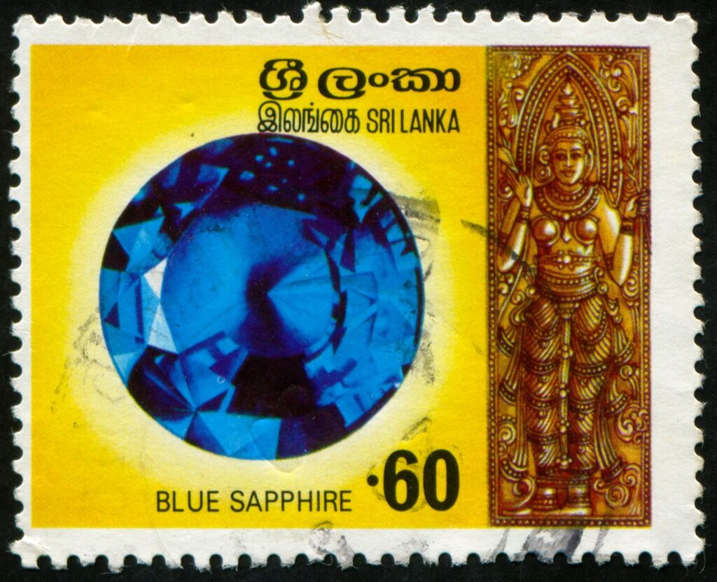 Timbre du Sri Lanka présentant un saphir scintillant.