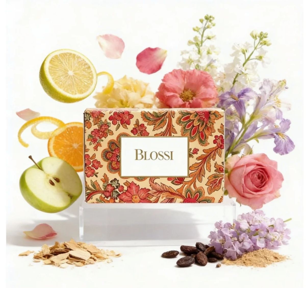 Deux coffrets Blossi aux motifs floraux posés sur une étagère avec plantes et serviettes, ambiance zen et bien-être associée à l’offre Celinni