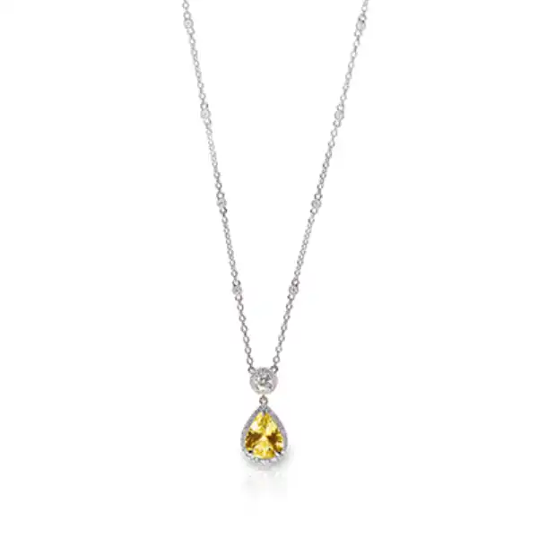 Illustration of various citrine jewelry, including a necklace, a ring, and earrings.
