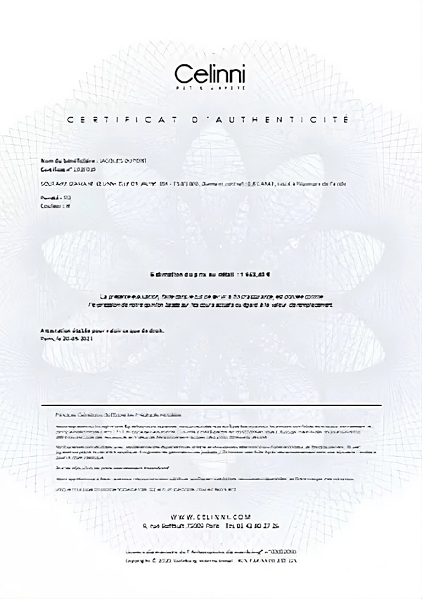 Comment se présentent les certificats d’authenticités des diamants Celinni ?