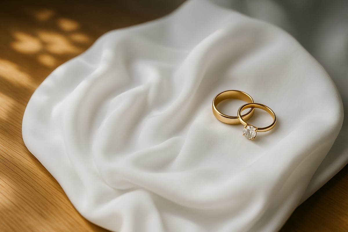 Gros plan sur un tissu en mousseline blanc, symbole de délicatesse et de légèreté associé aux noces de mousseline, représentant la signification des 36 ans de mariage.